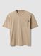 Beige pure cotton T-shirt with chest pocket, regular fit_0