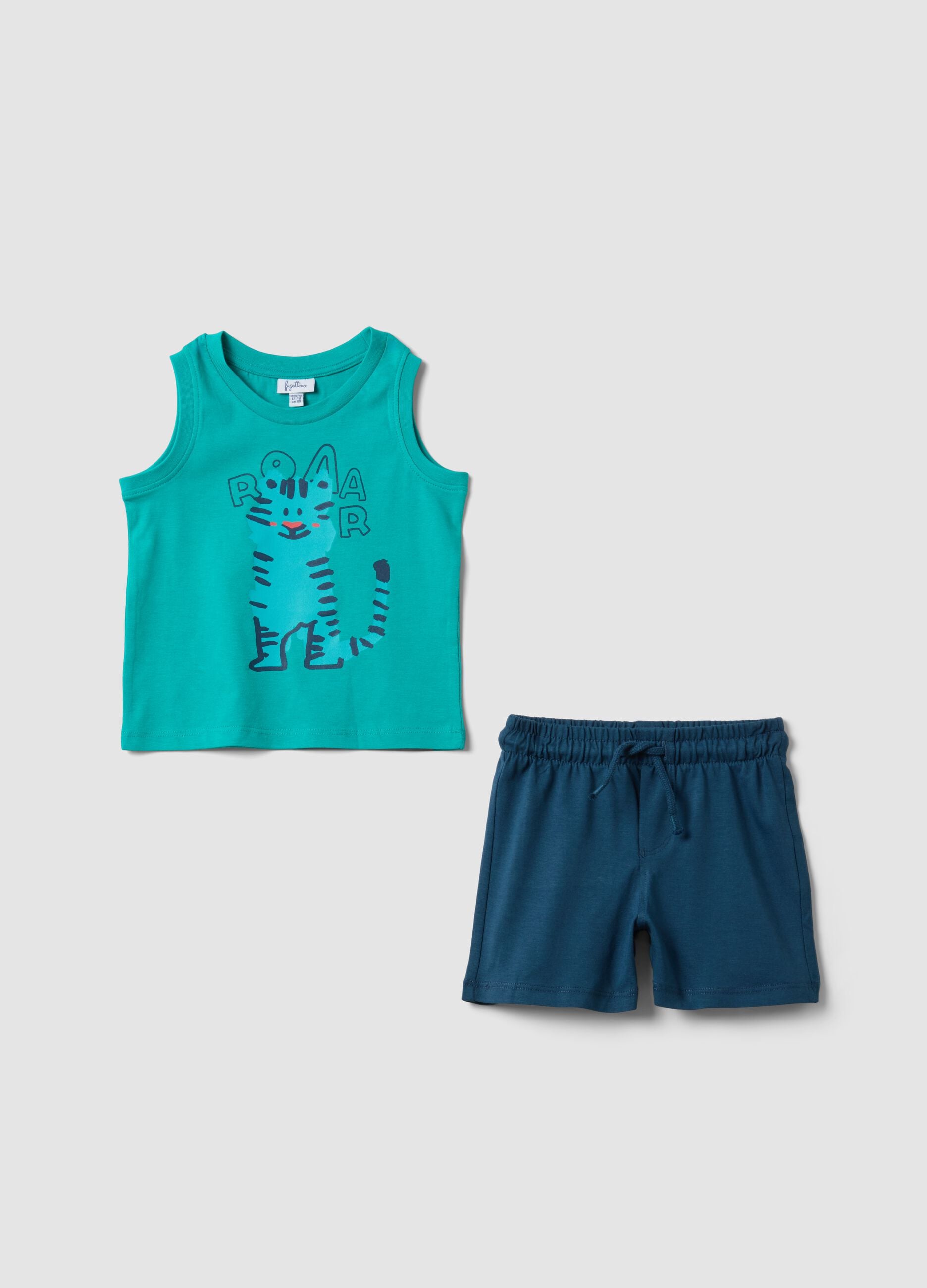 Blue and green pure cotton set with vest top and shorts