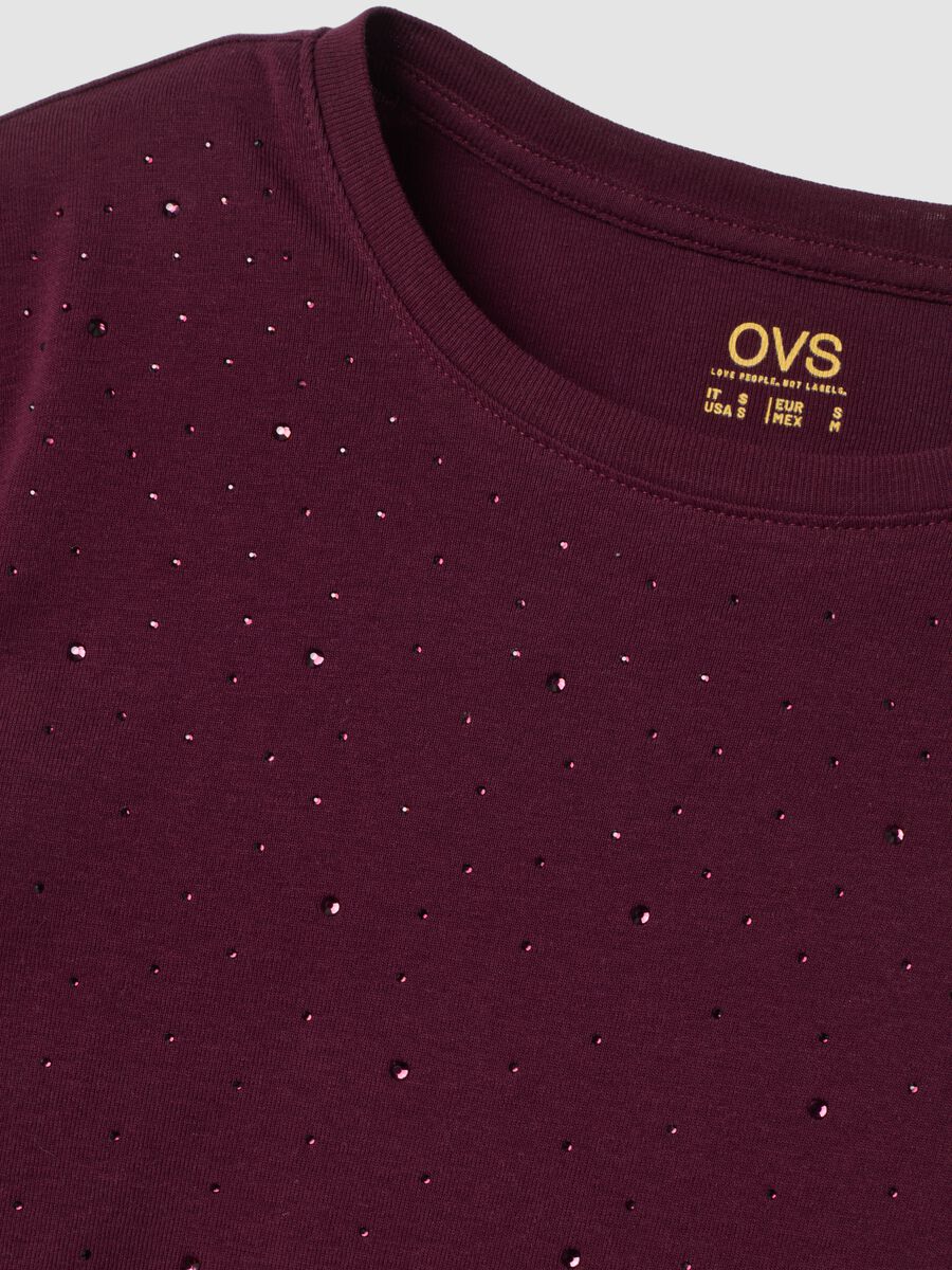 Purple crew-neck pure cotton T-shirt with rhinestones, regular fit_1