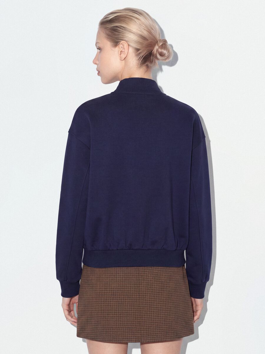 Blue half-zip cotton-blend sweatshirt with front lettering, regular fit_3