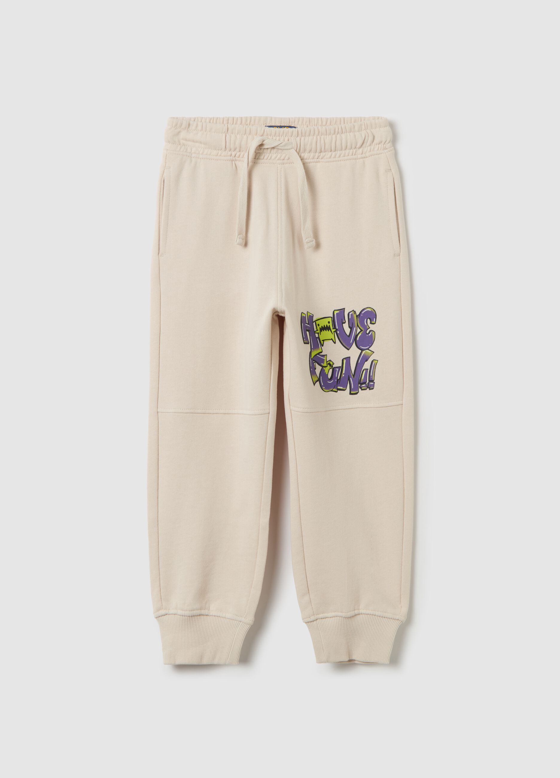 Cotton joggers with drawstring and print