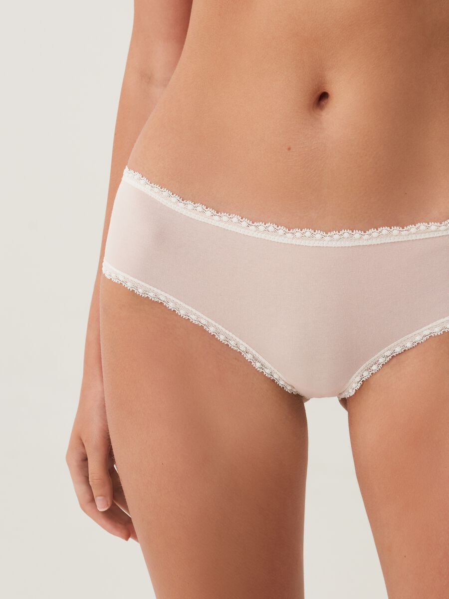 Stretch organic cotton French knickers with lace trims_3