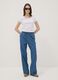 Pantaloni denim blu in puro cotone wide leg con coulisse_0