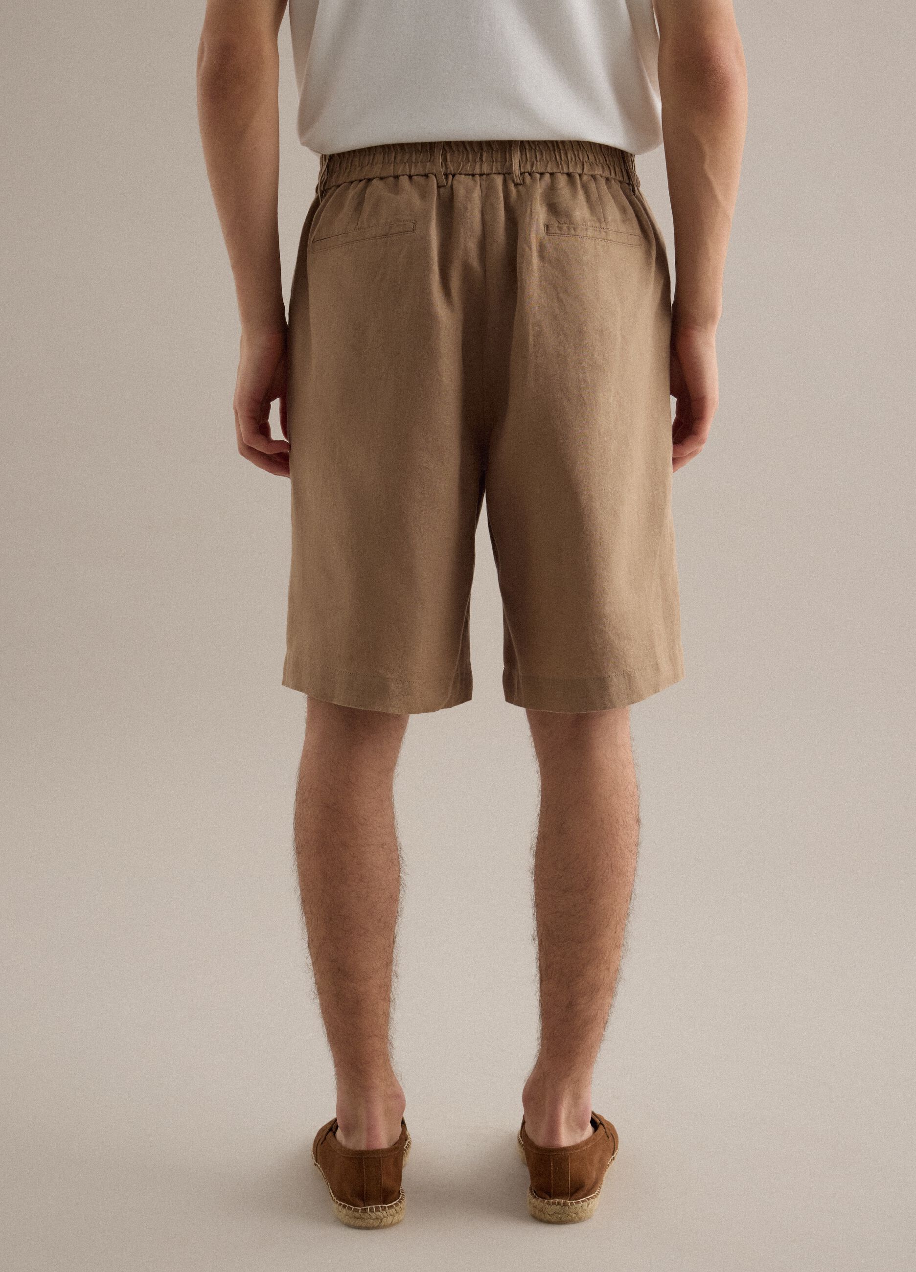 Regular Fit Braun Pure Leinen Bermuda Shorts