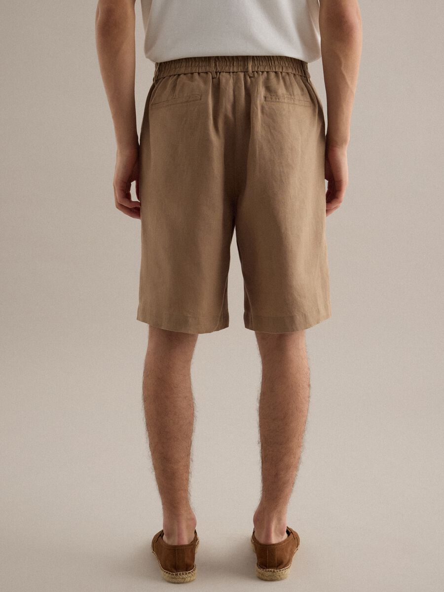 Regular Fit Braun Pure Leinen Bermuda Shorts_2