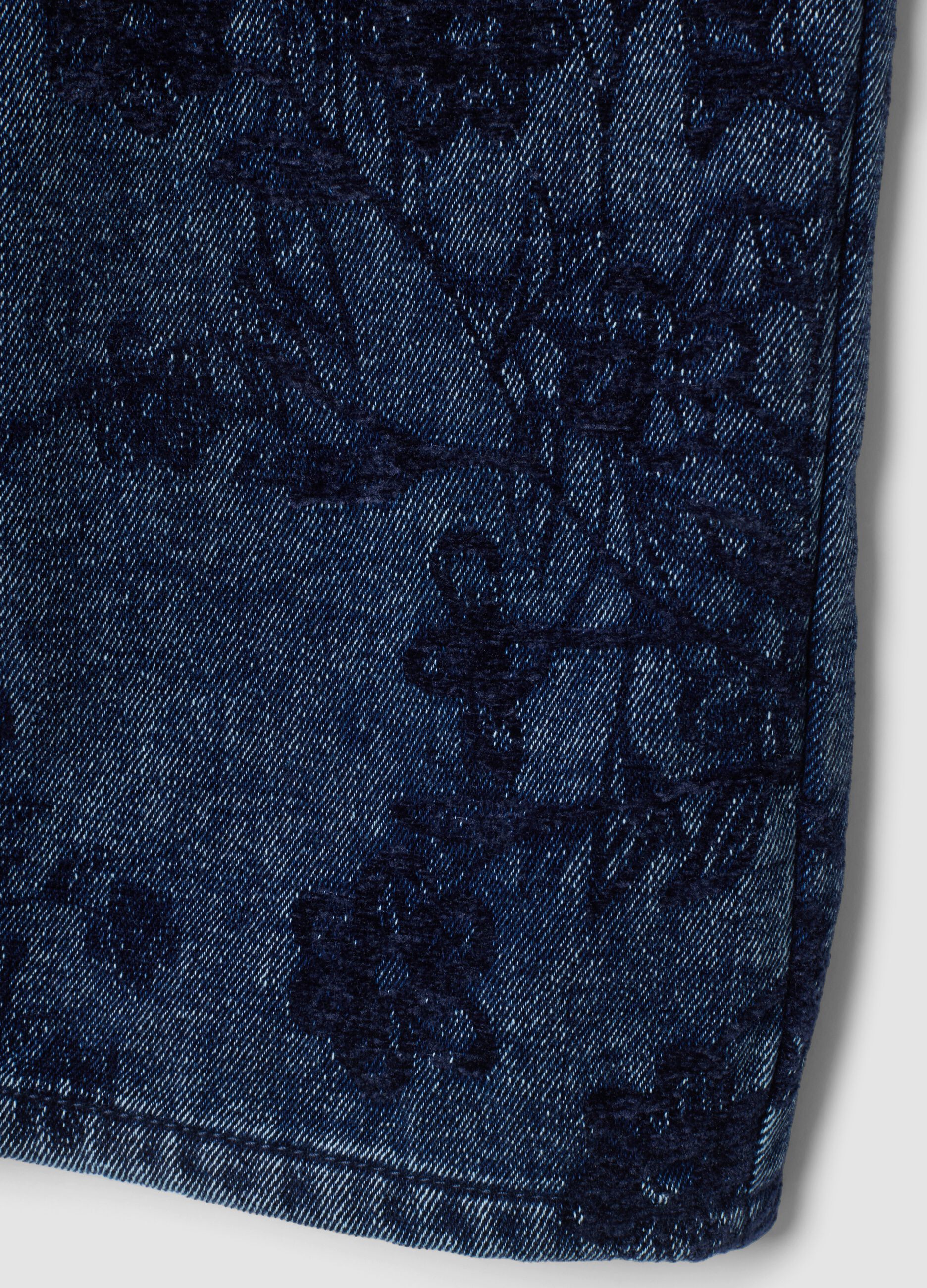 Blue cotton-blend wide-leg jeans with floral print