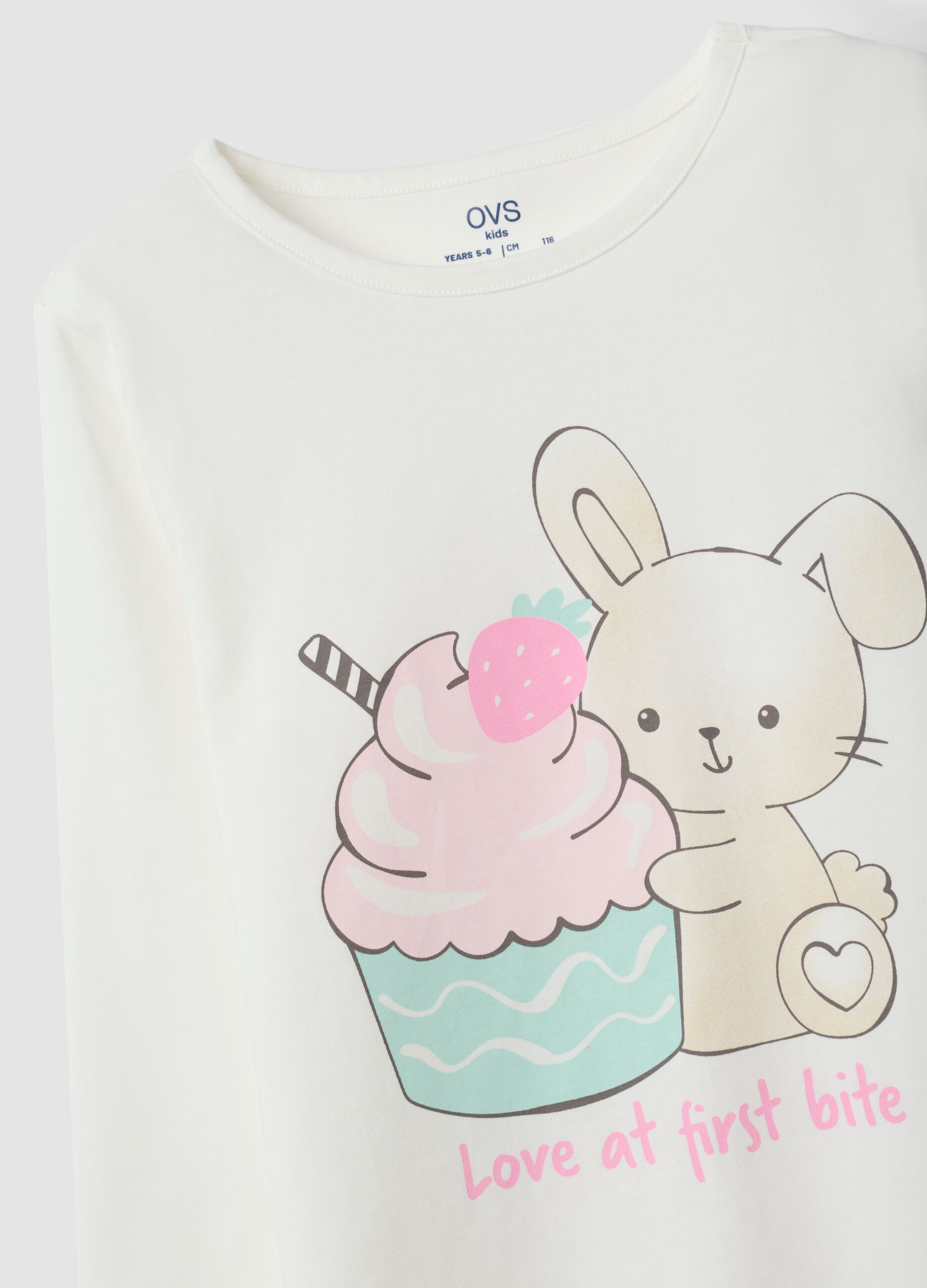 Multicolour organic cotton pyjamas with crew neck and bunny print