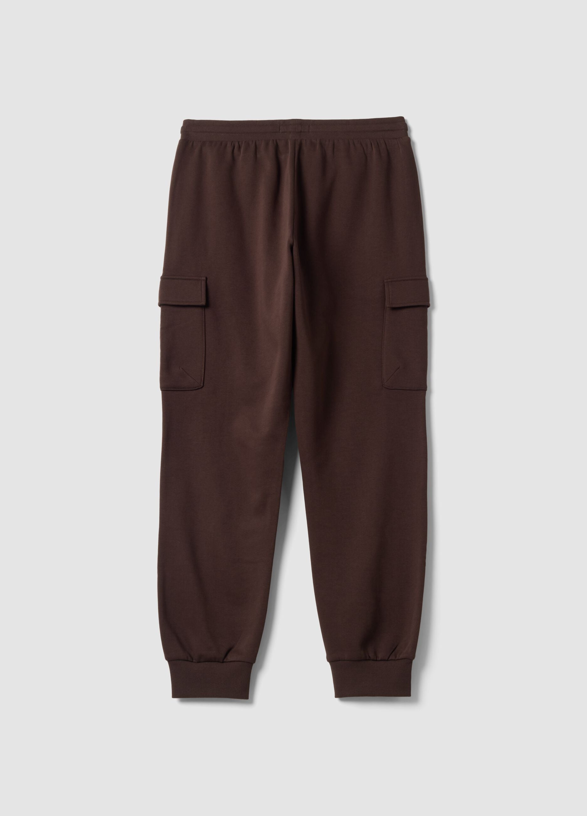 Brown cotton-blend cargo jogger trousers with drawstring, regular fit