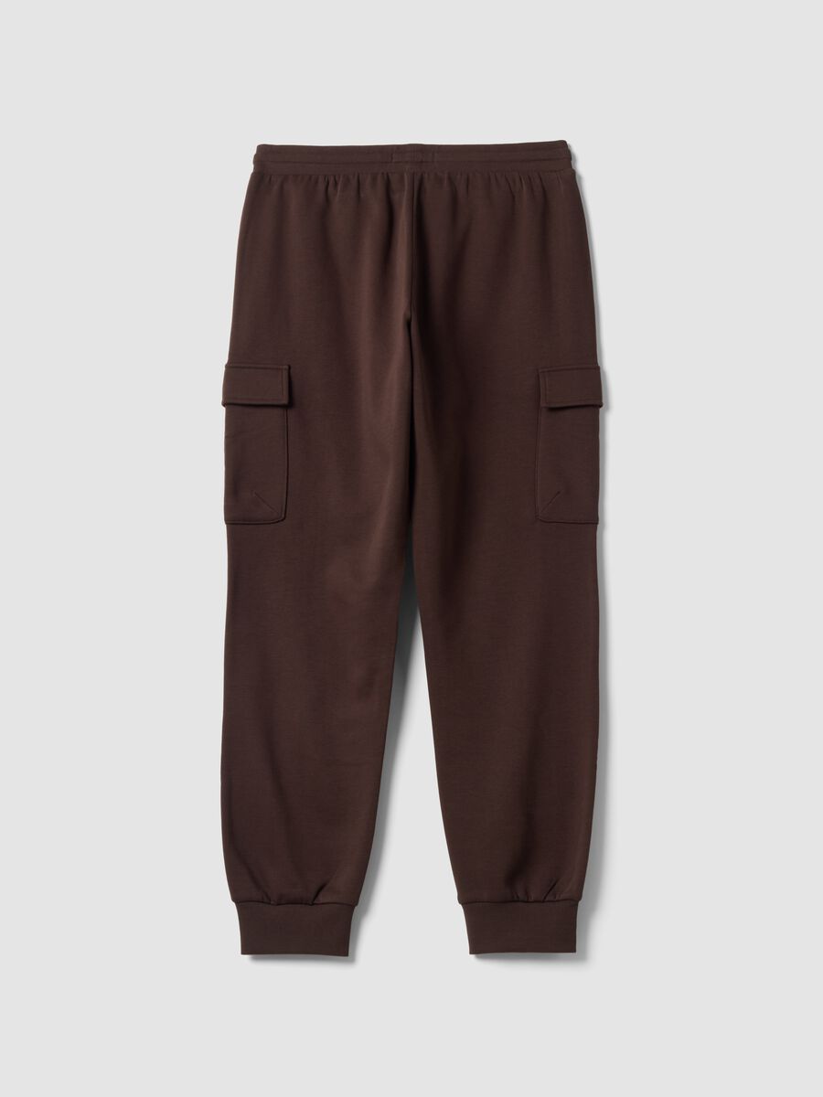 Brown cotton-blend cargo jogger trousers with drawstring, regular fit_2