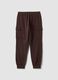 Brown cotton-blend cargo jogger trousers with drawstring, regular fit_2