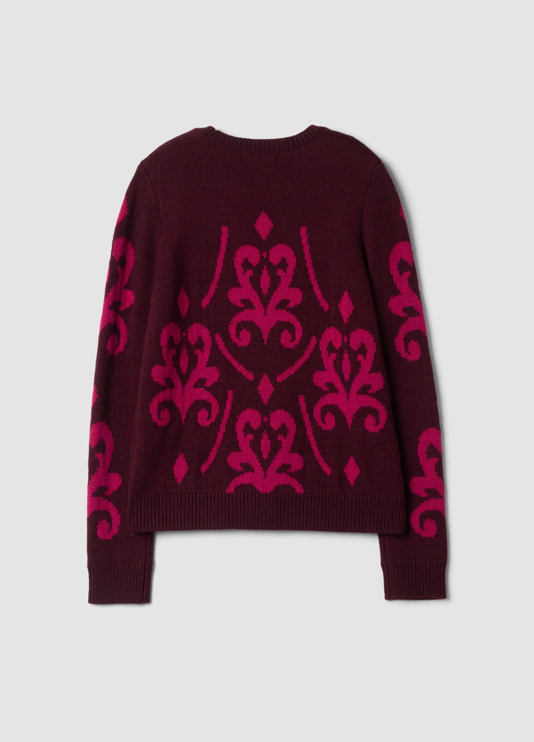 Red and pink jacquard wool-blend crew-neck jumper