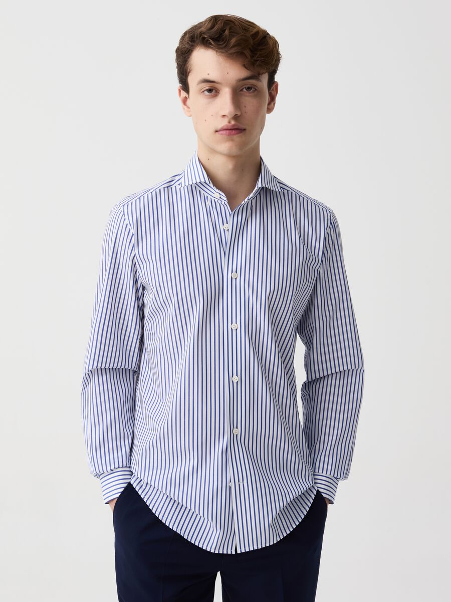 Slim-fit shirt in striped cotton_0