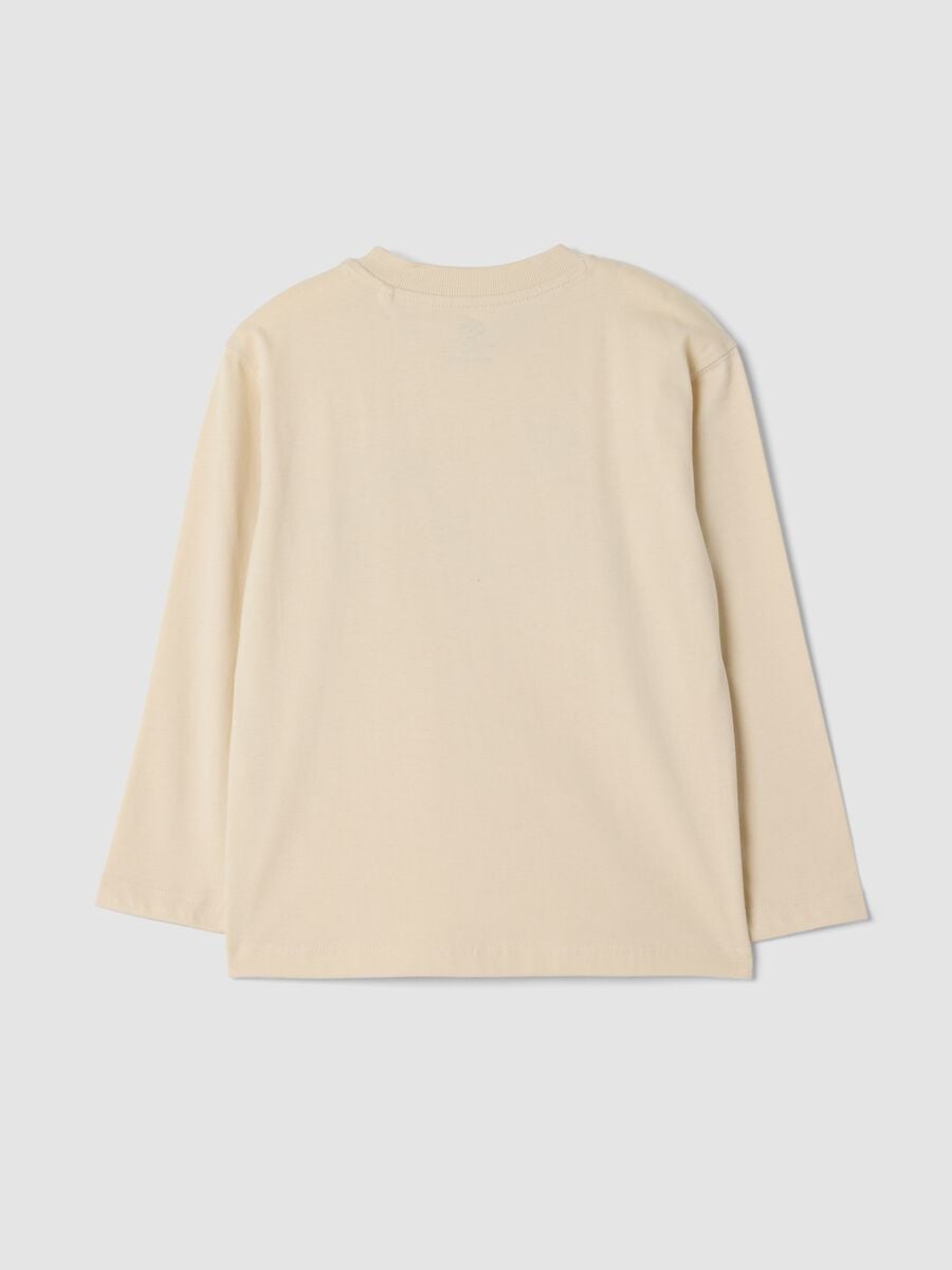 Sand-coloured organic cotton overfit T-shirt with print_1