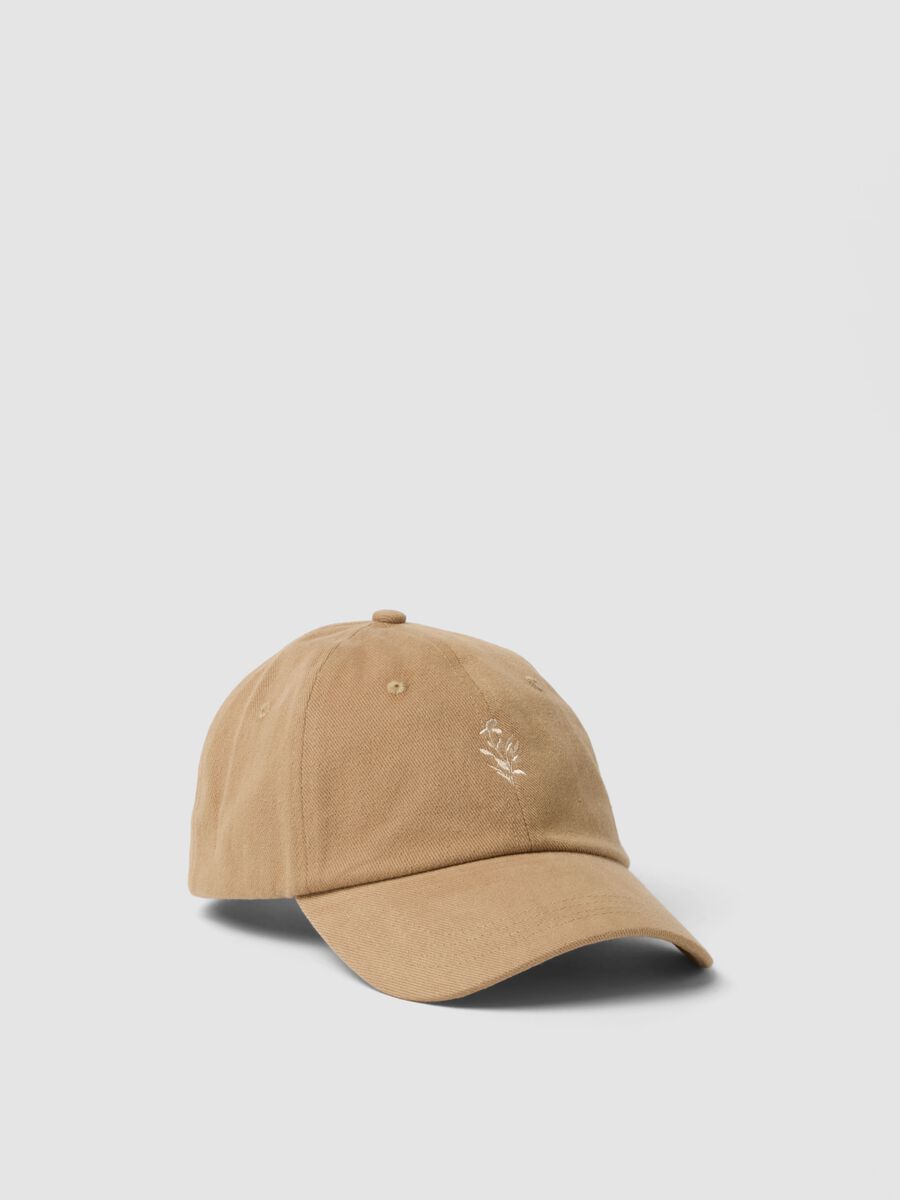 Beige Cap aus reiner Baumwolle mit Stickerei_0