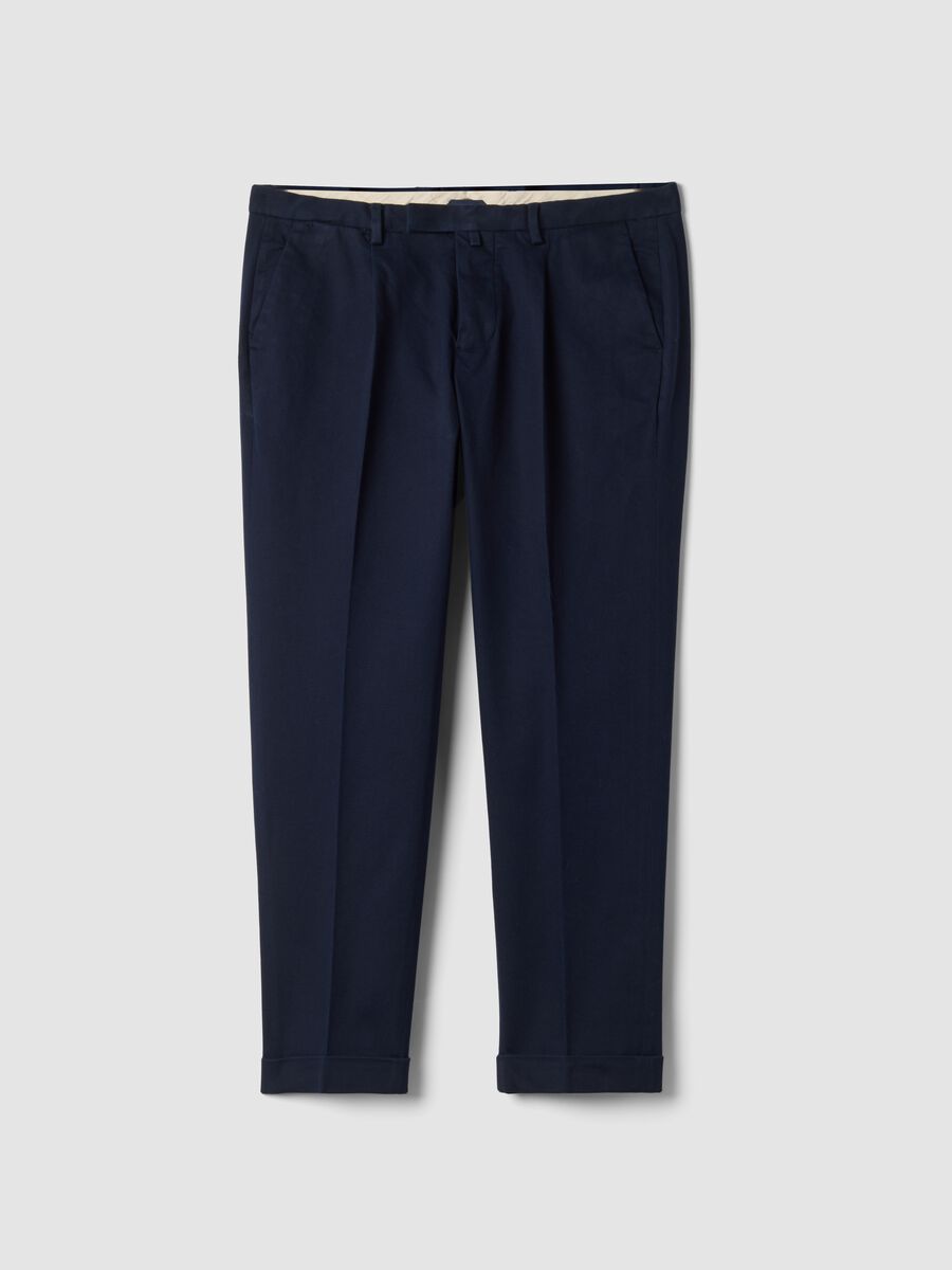 Pantaloni chino blu navy in cotone elasticizzato regular fit_0