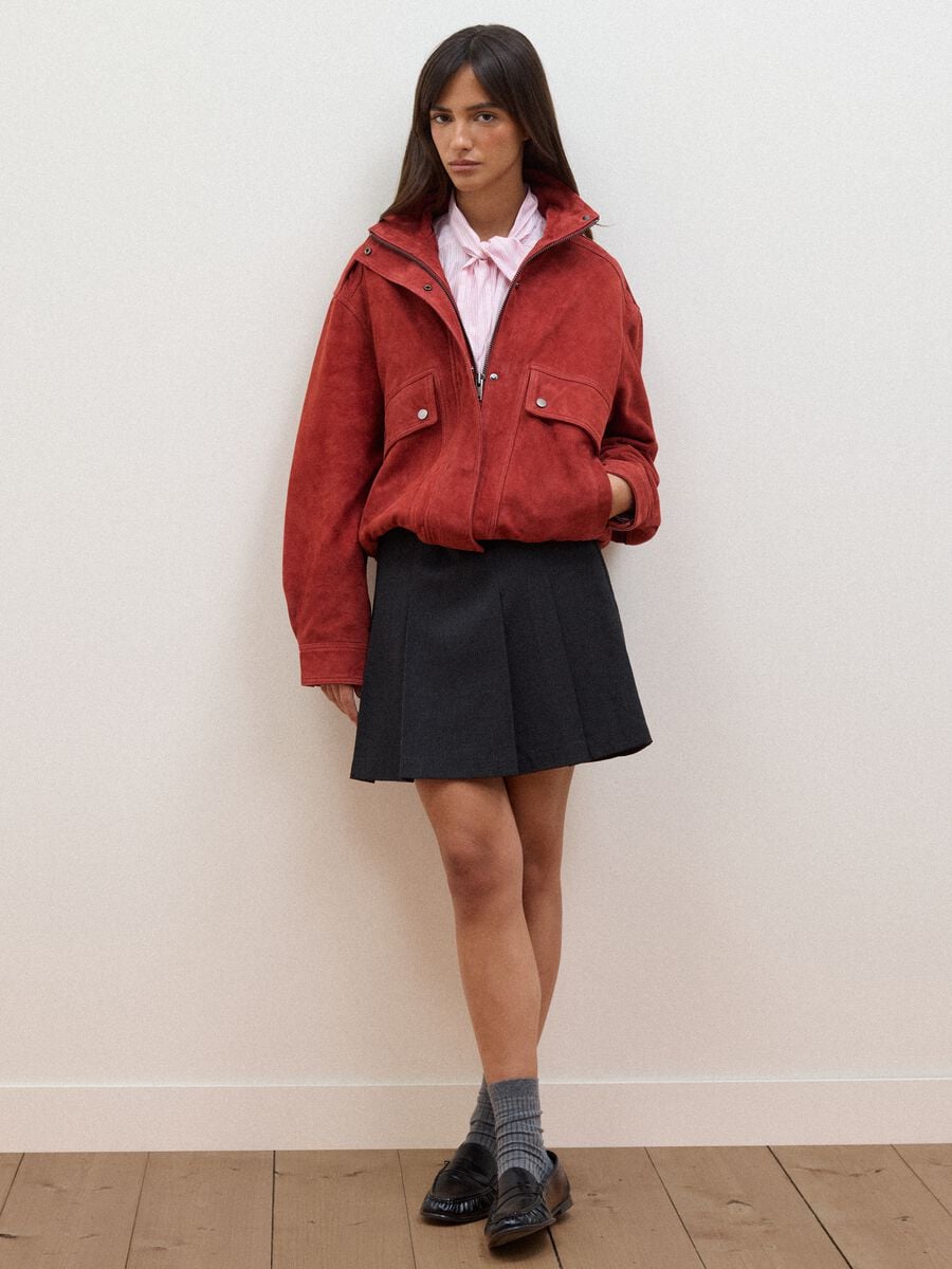 Bomber rosso in vera pelle con zip e bottoni regular fit_1