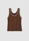 Brown regular-fit stretch cotton tank top with trim_4