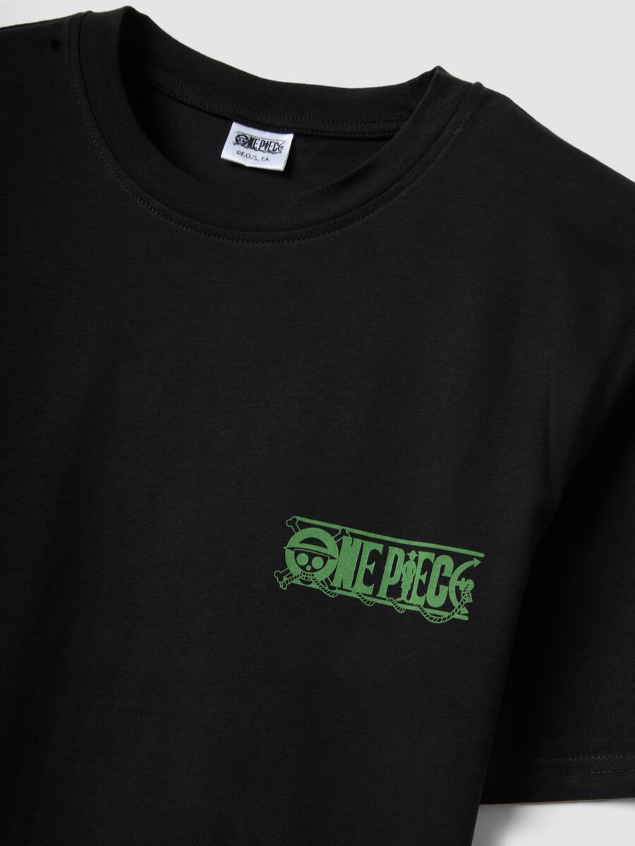 Schwarzes T-Shirt mit One Piece-Print aus reiner Baumwolle, Relaxed Fit_5