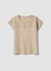 Beige pure cotton T-shirt with broderie anglaise_4