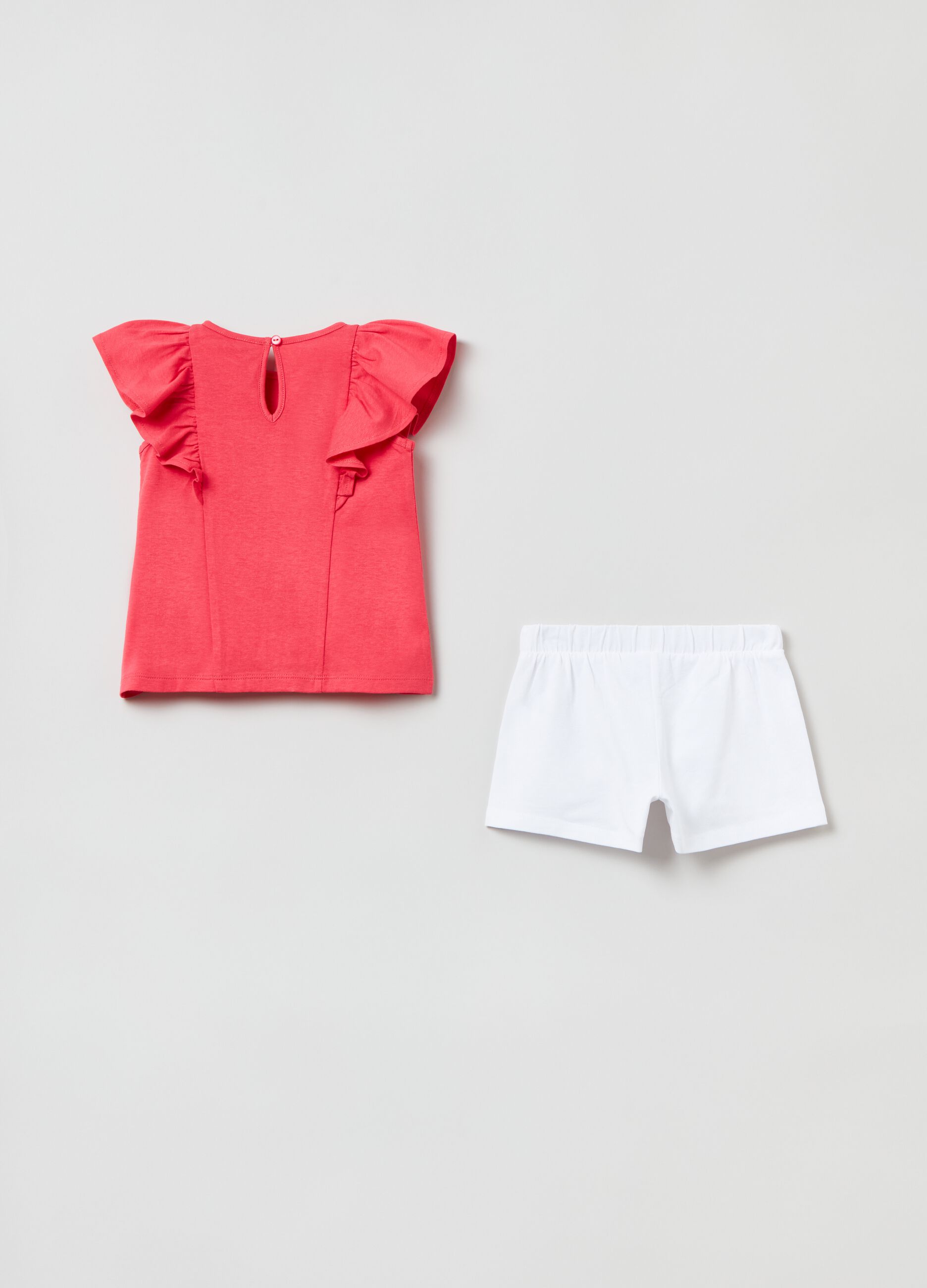 T-shirt with flounce and shorts jogging set
