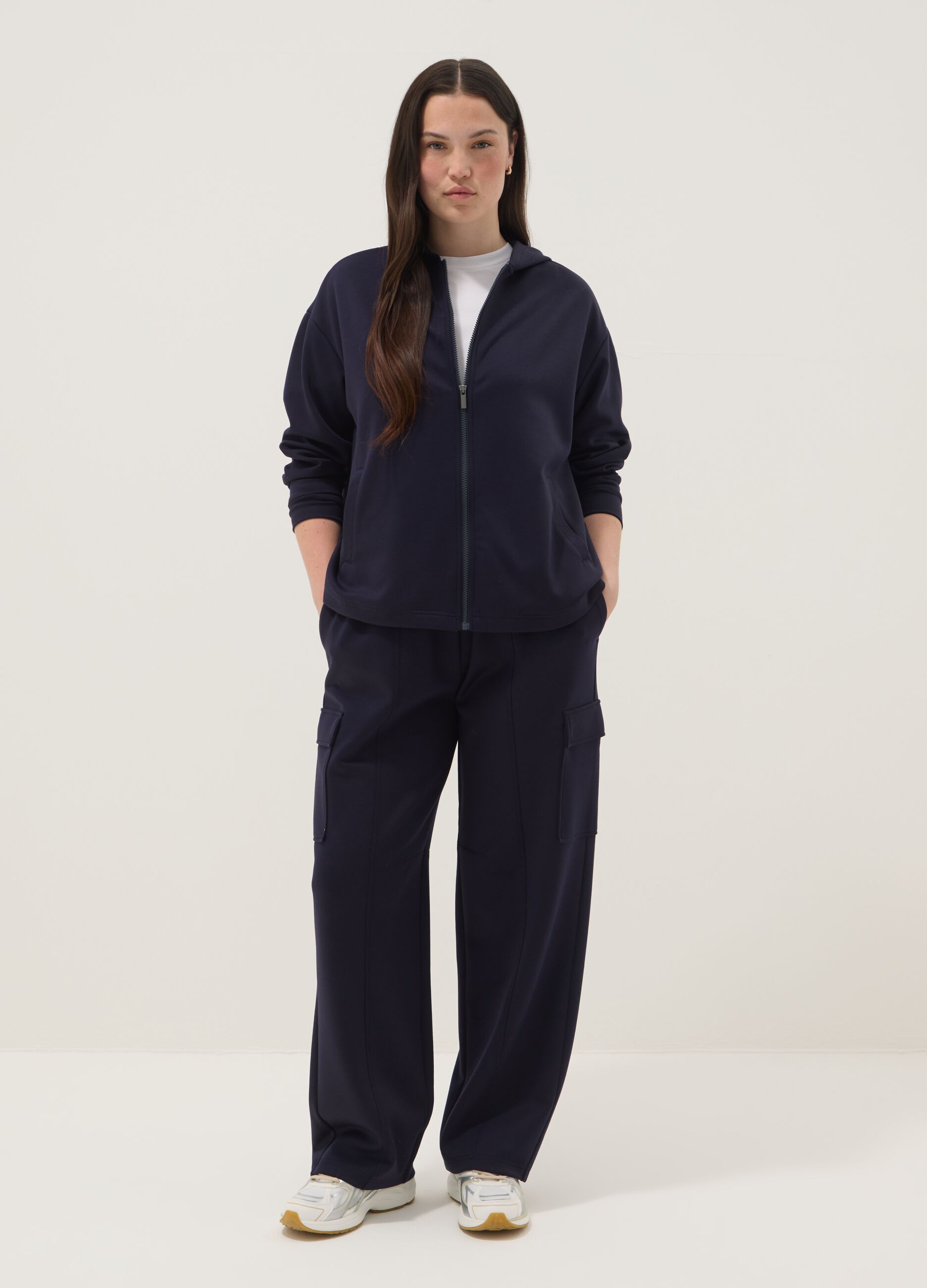 Blue Stretch Viscose Cargo Trousers Regular Fit