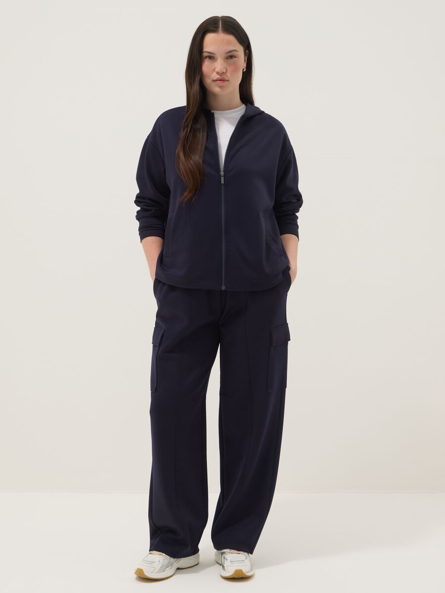 Blue Stretch Viscose Cargo Trousers Regular Fit_0
