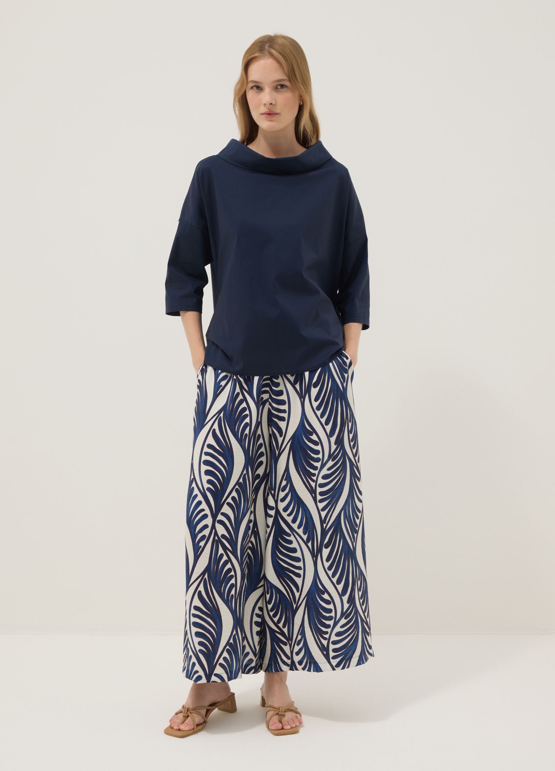 Blue viscose-blend palazzo trousers