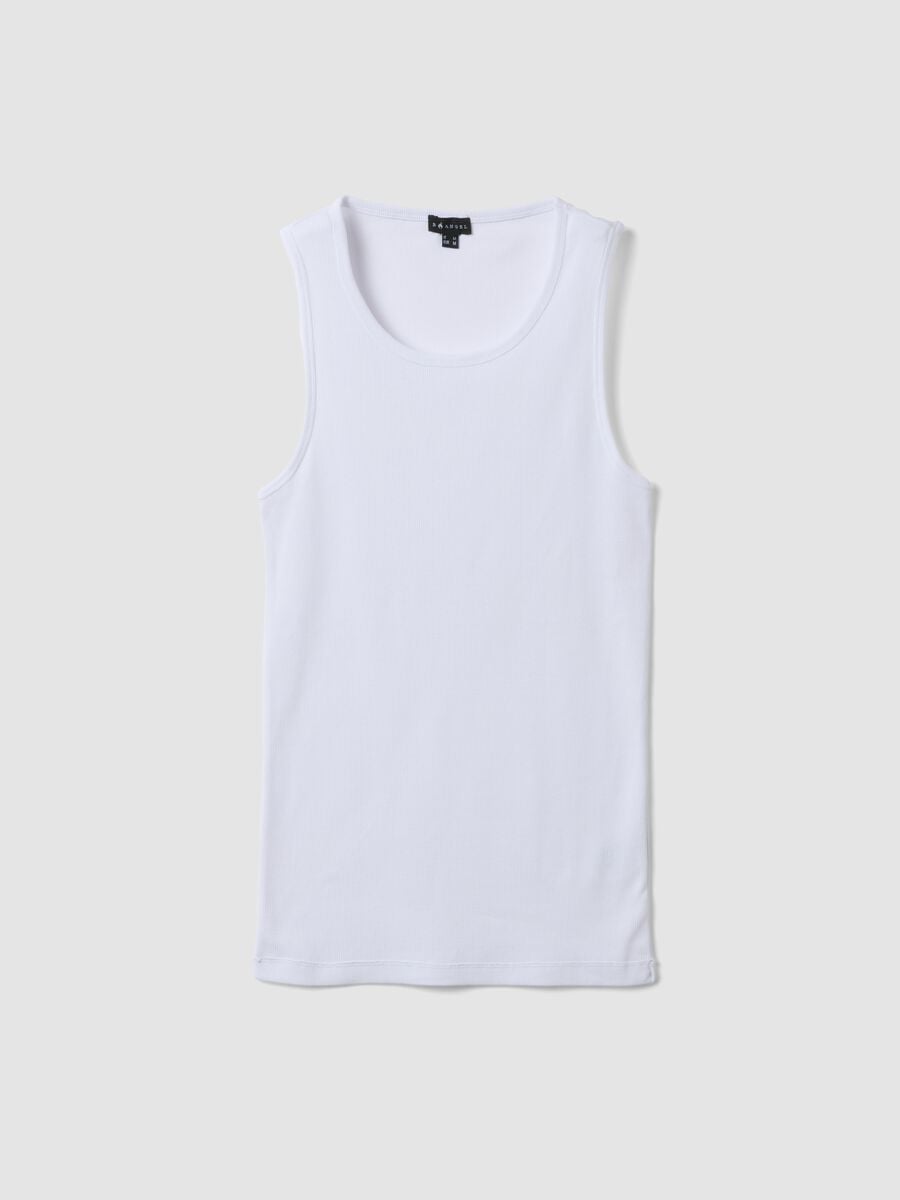 White fitted ribbed stretch-cotton tank top_4