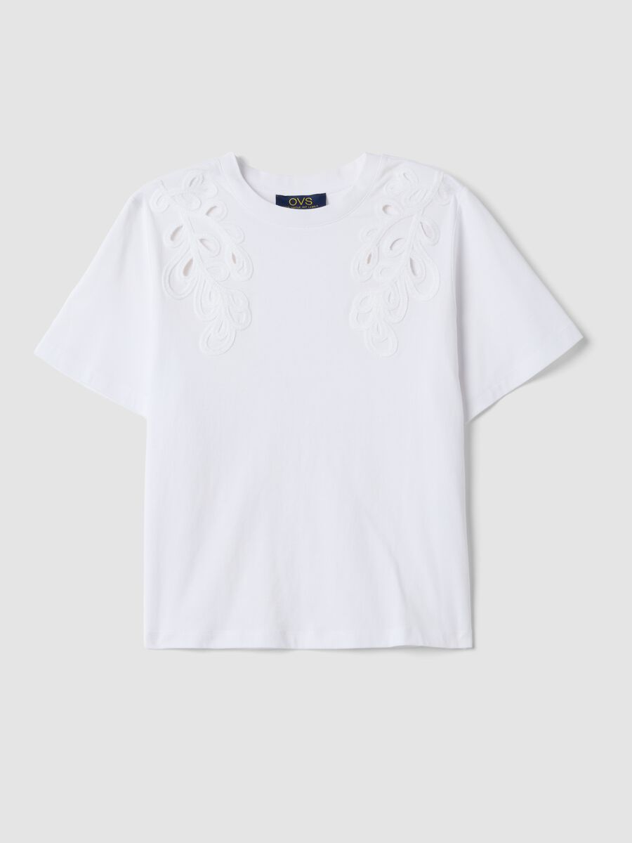 Wei&szlig;es T-Shirt aus reiner Baumwolle mit Stickerei, Regular Fit_0