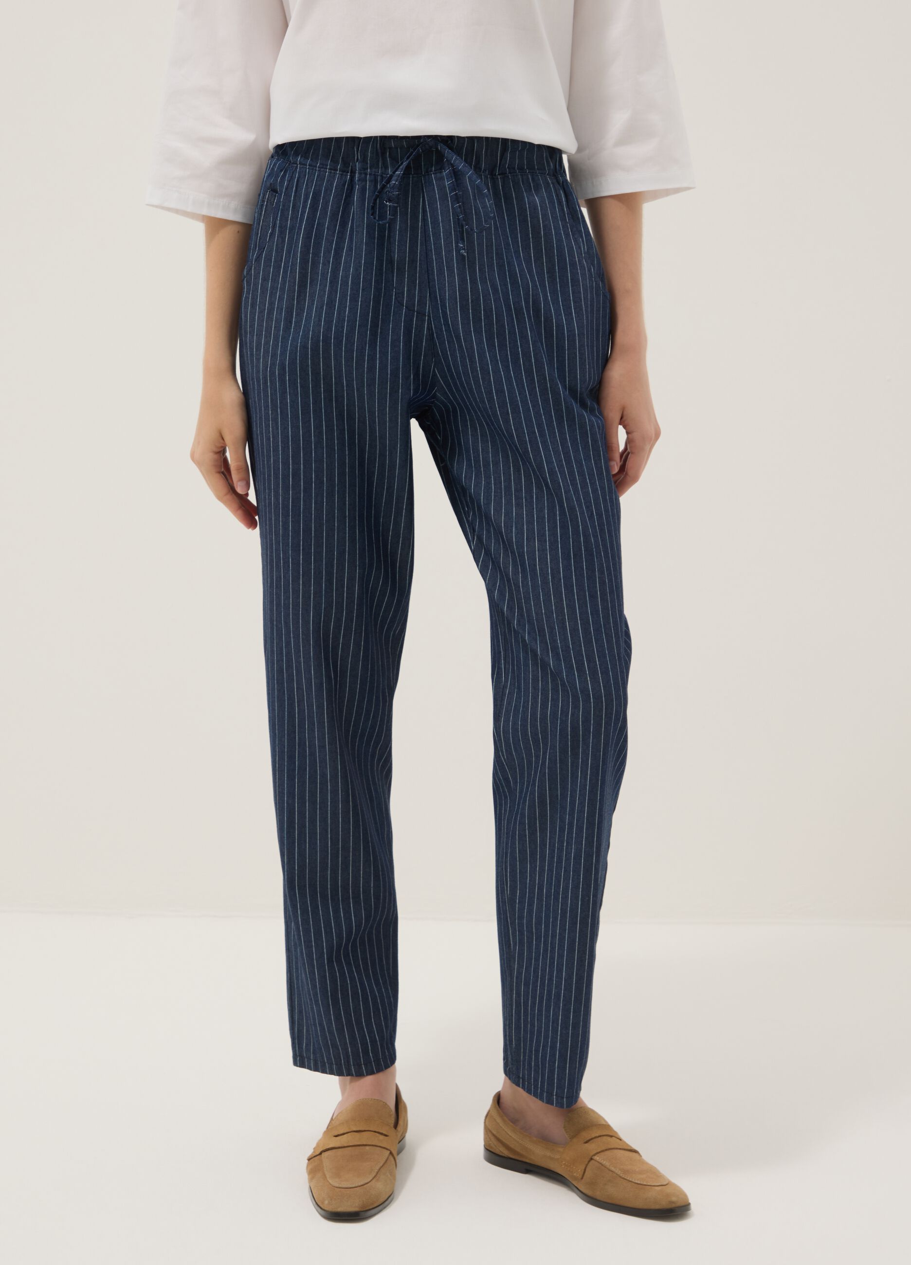 Blue pure cotton striped trousers
