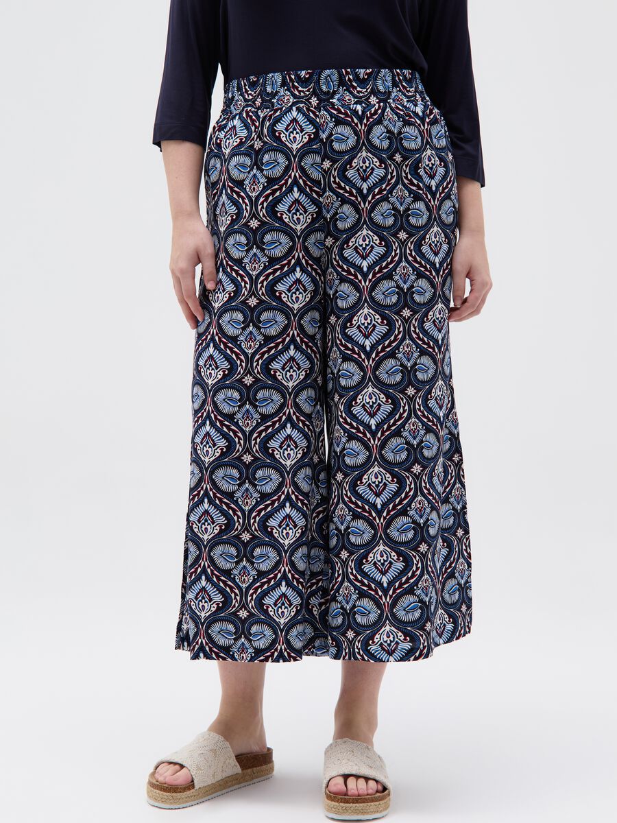 Curvy wide-leg crop trousers with print_1