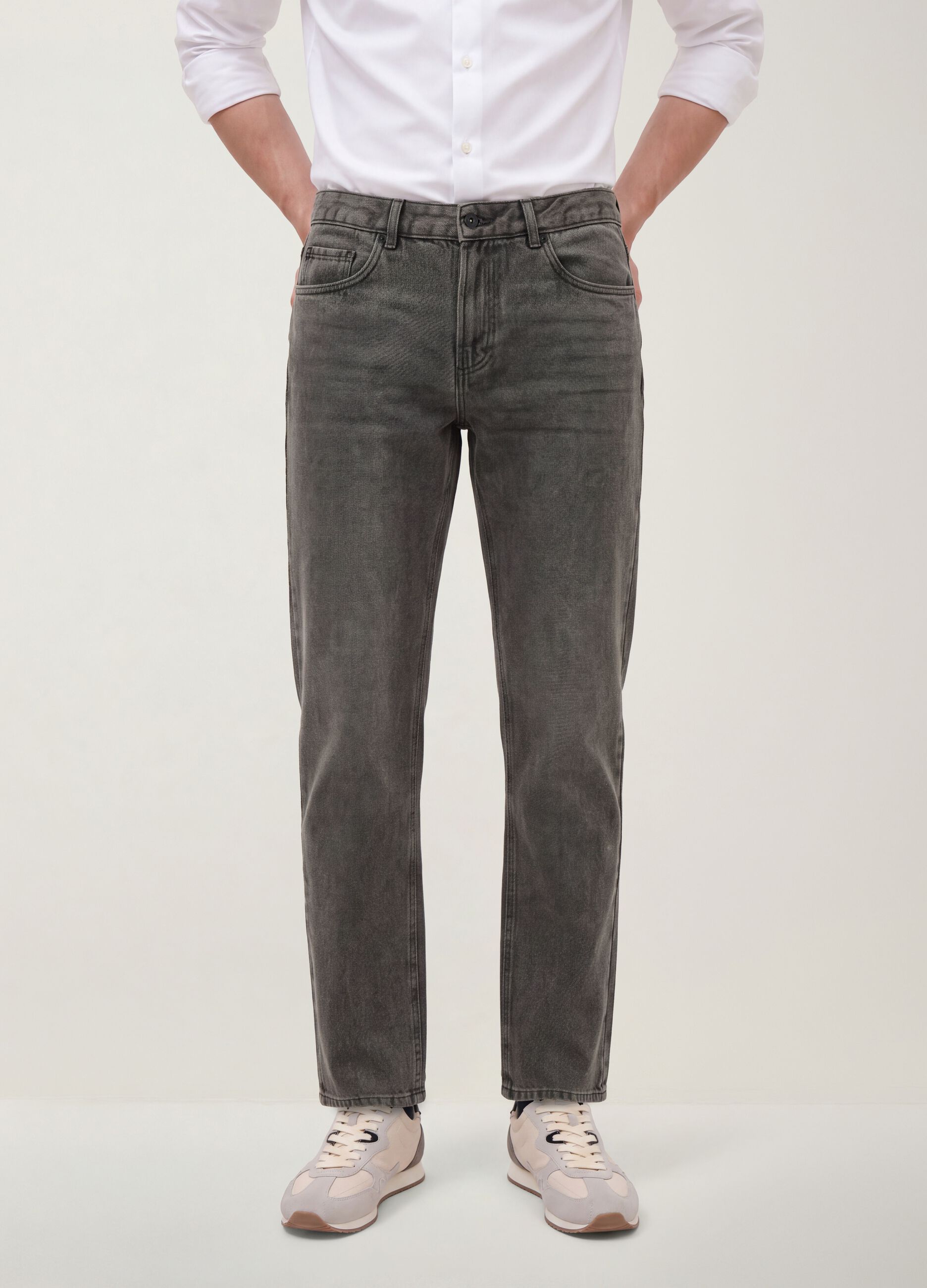 Grey regular-fit jeans in a cotton, lyocell and viscose blend