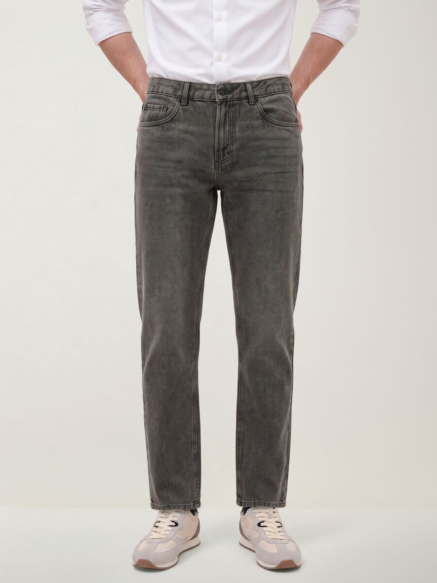 Grey regular-fit jeans in a cotton, lyocell and viscose blend_1