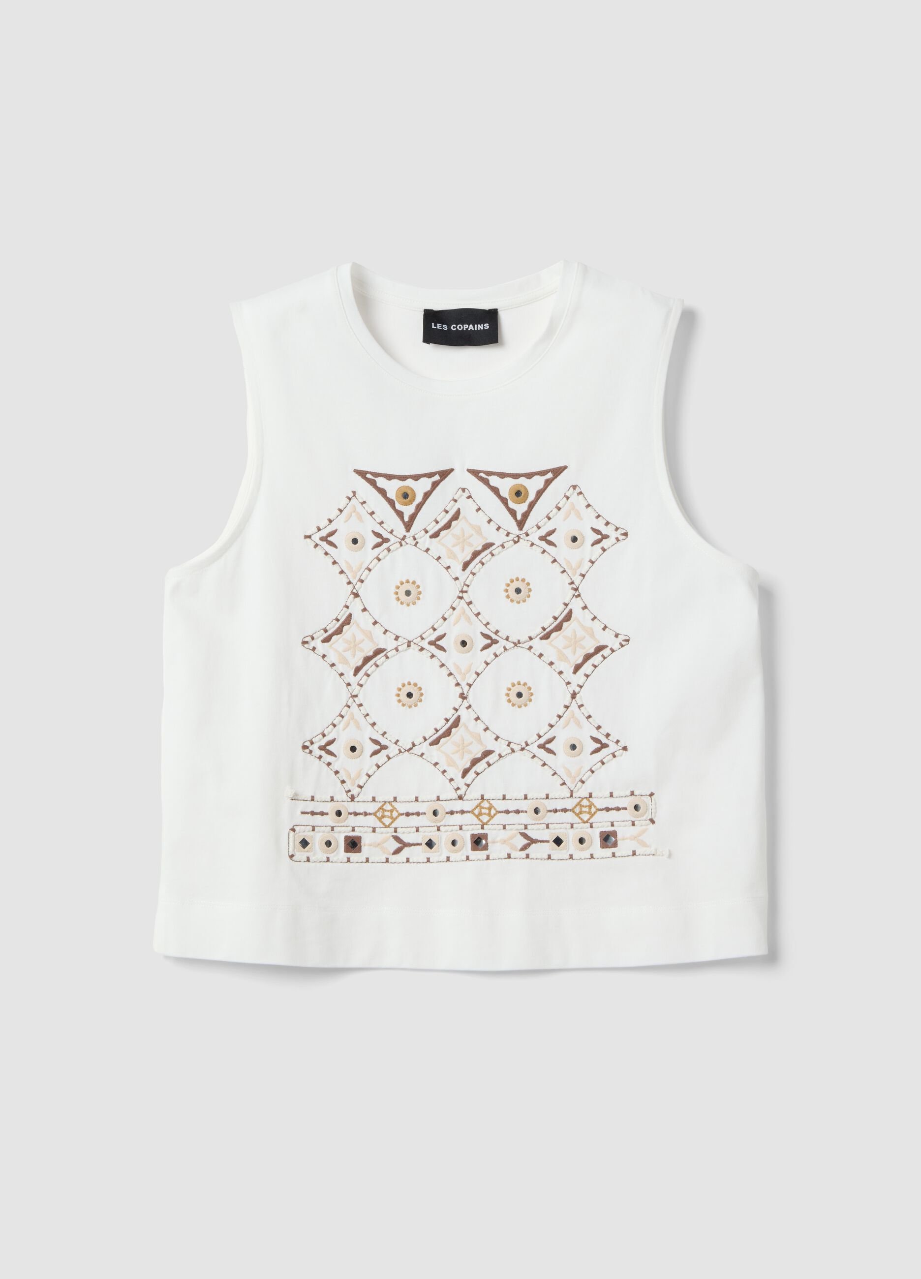 Wei&szlig;es Baumwoll-Tanktop im Regular Fit mit Stickereien