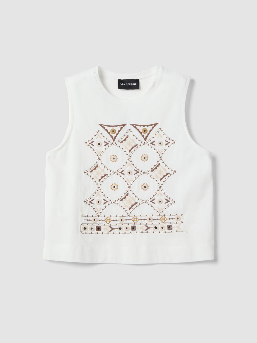 Wei&szlig;es Baumwoll-Tanktop im Regular Fit mit Stickereien_4