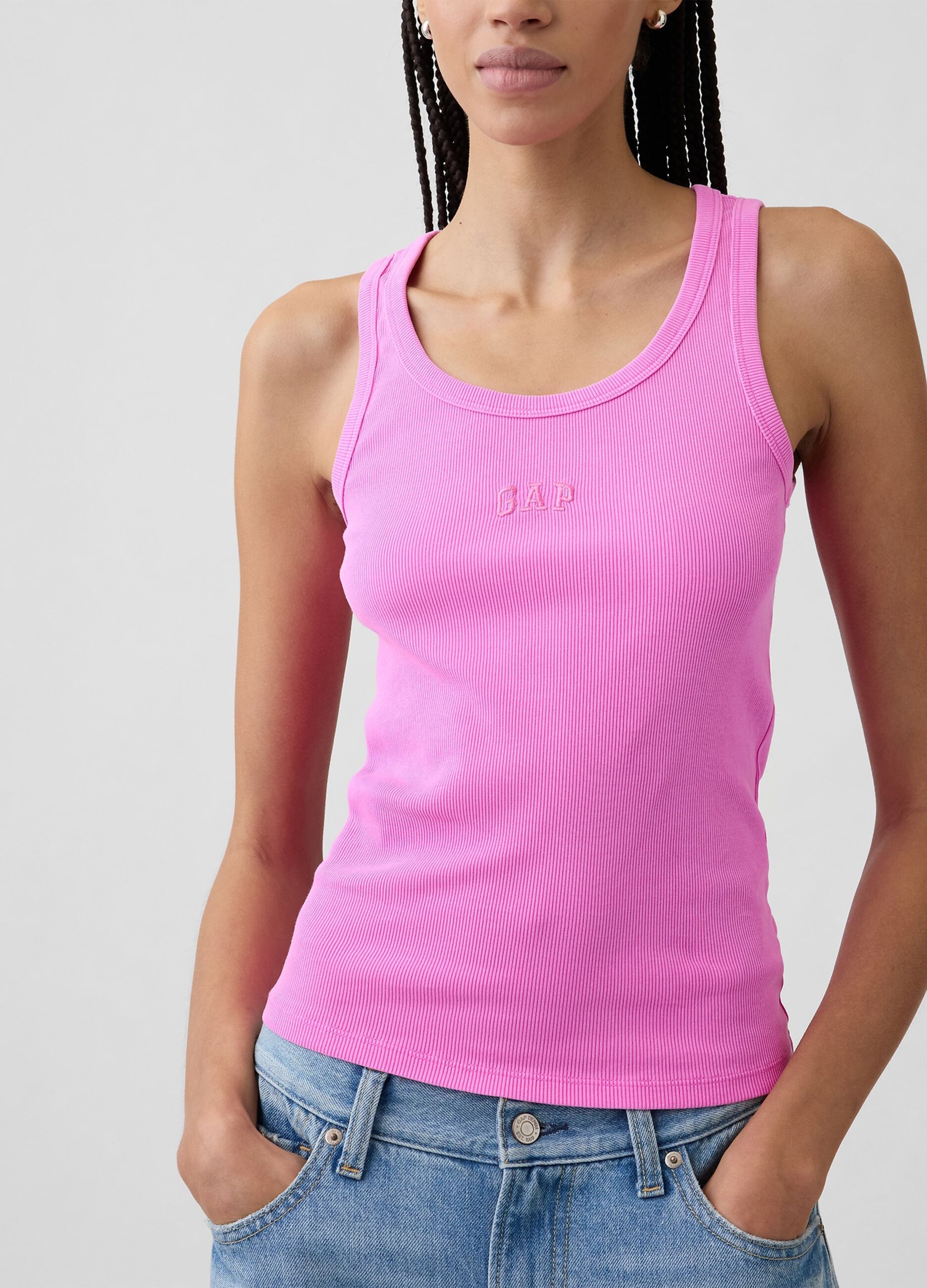 Ribbed stretch cotton tank top
