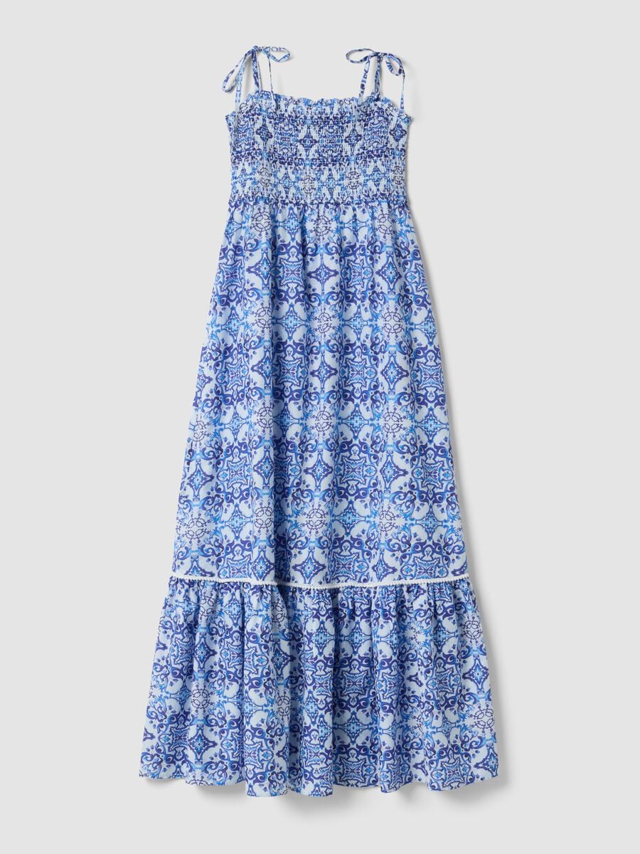 Blue maxi dress in pure cotton with tie straps_4