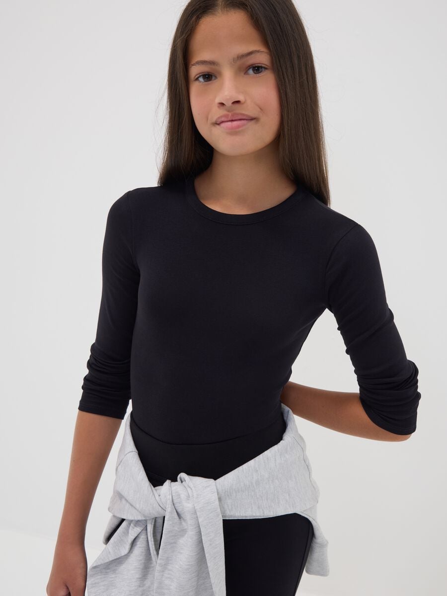 Black fitted stretch-cotton bodysuit with crew neck_2