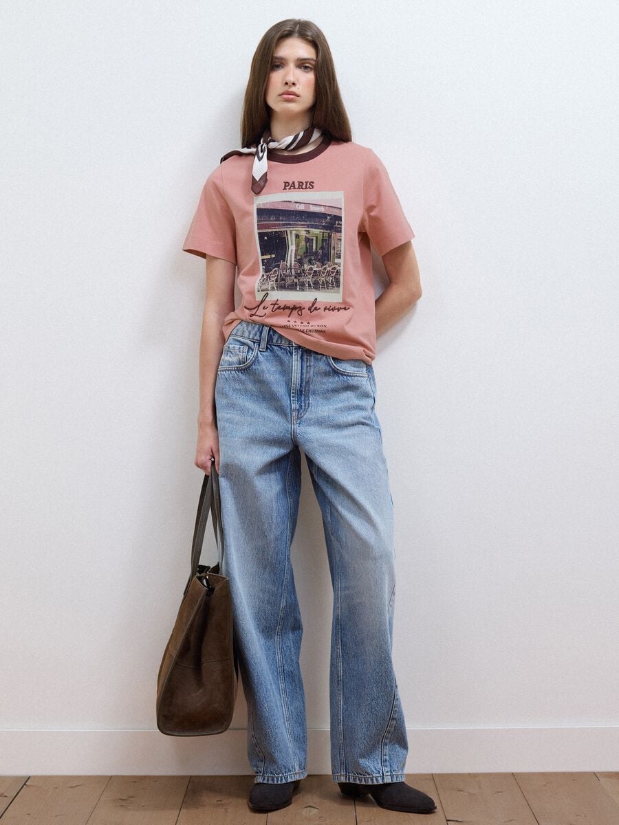 Pink pure cotton T-shirt with Paris print_2