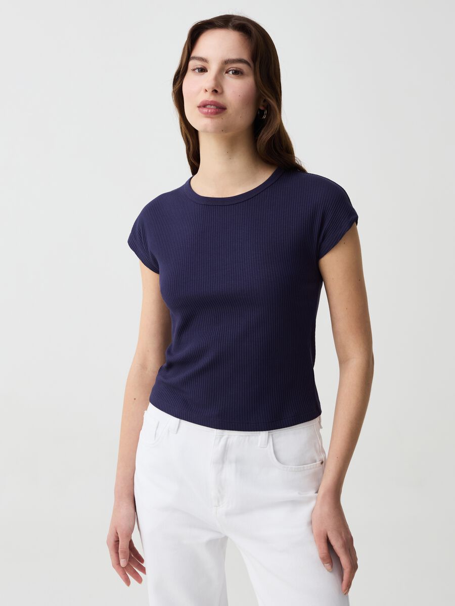 Essential ribbed T-shirt with kimono sleeves_0