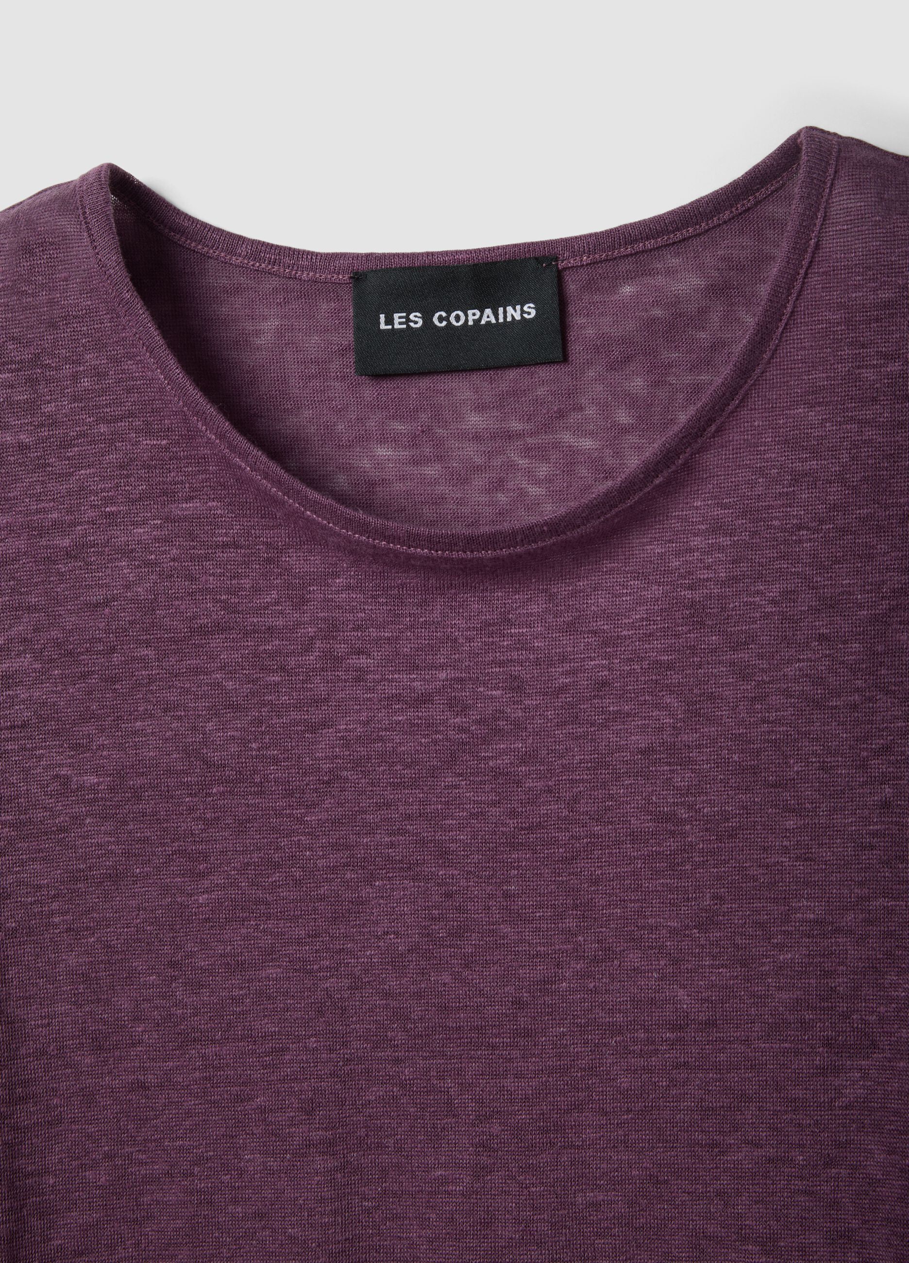 Violettes Kurzarm-T-Shirt aus reinem Leinen, Regular Fit