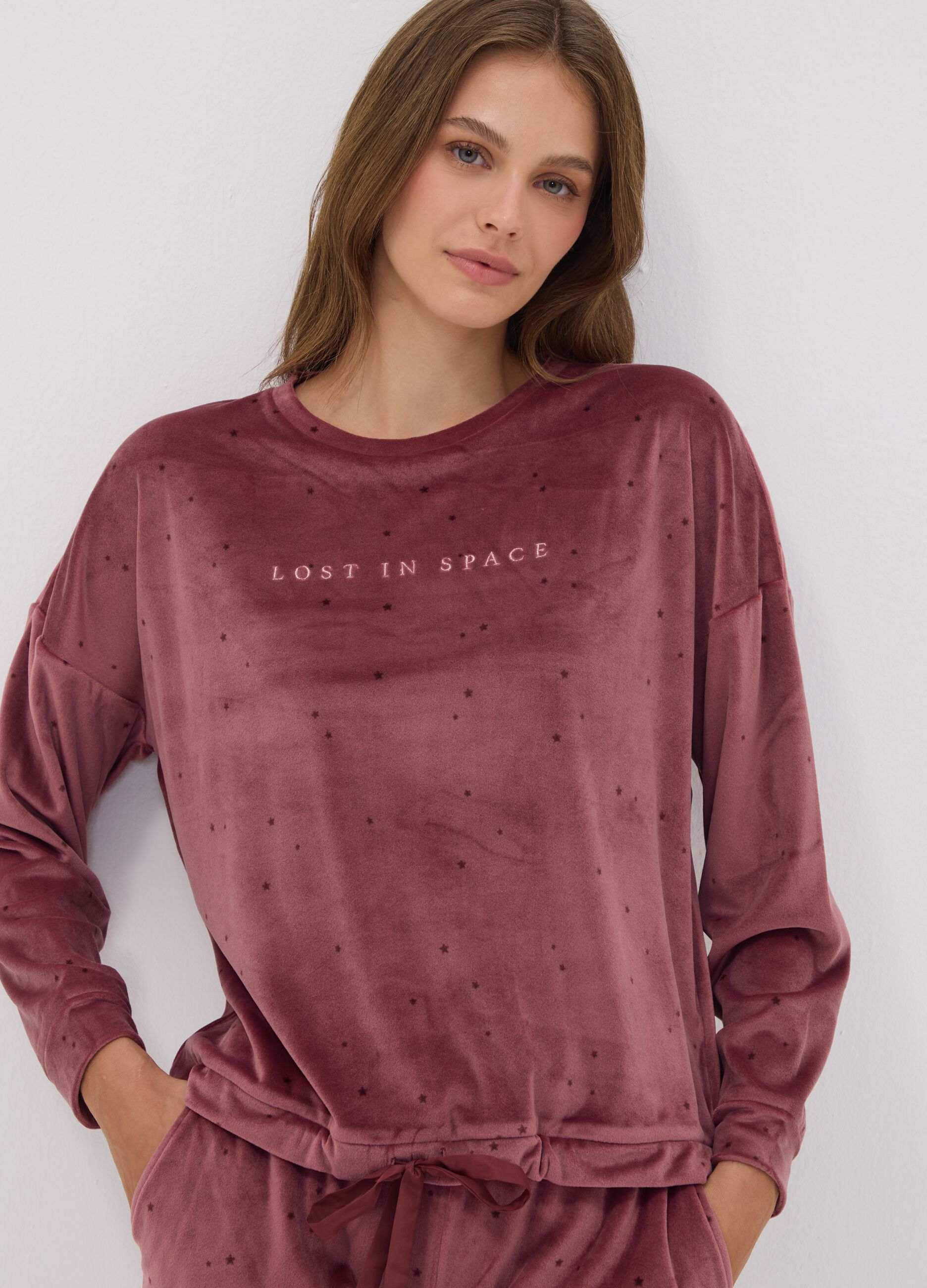Rosafarbenes Pyjama-Sweatshirt aus Stretchmaterial mit Sternchen