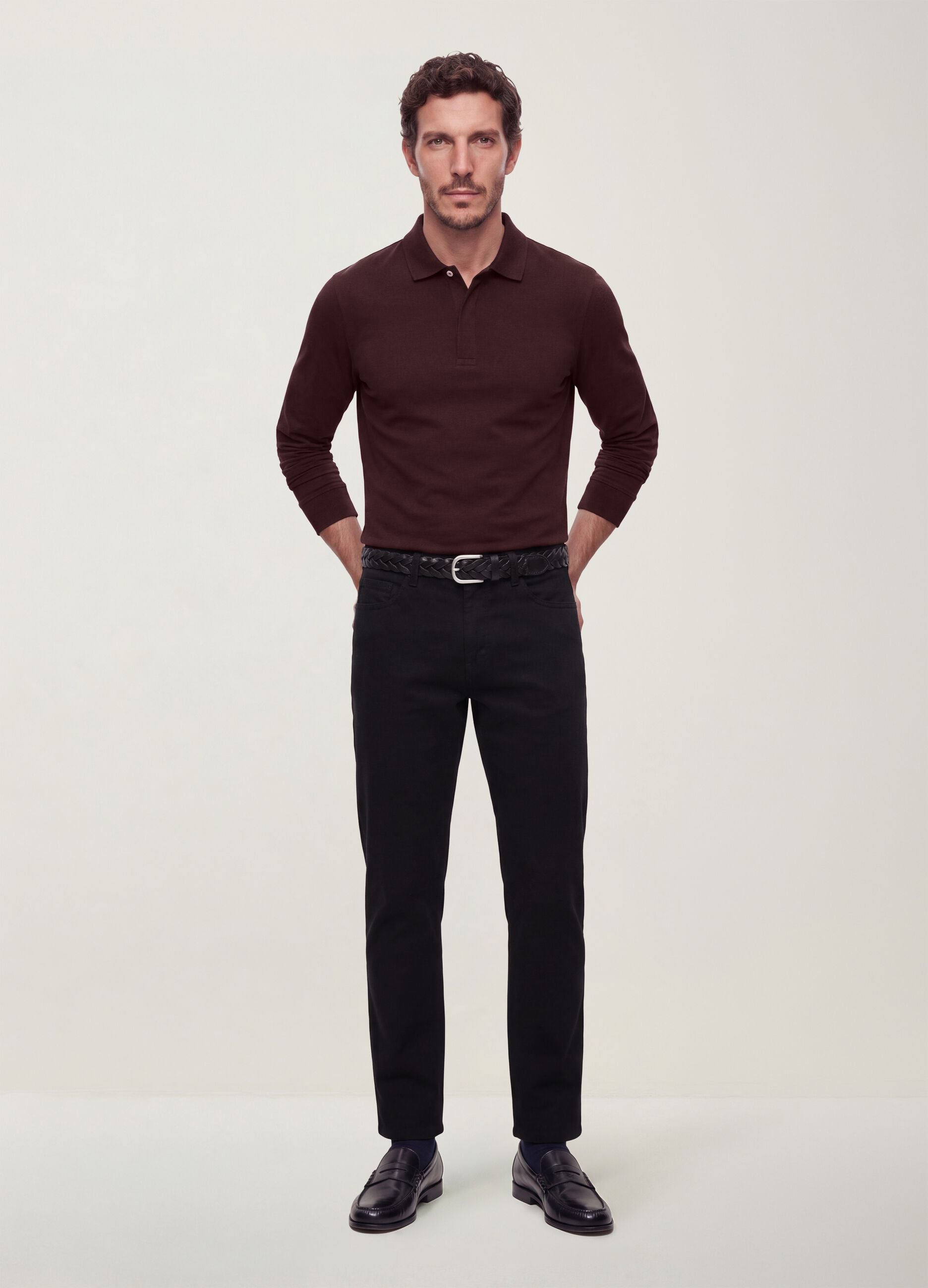 Black pure cotton five-pocket trousers