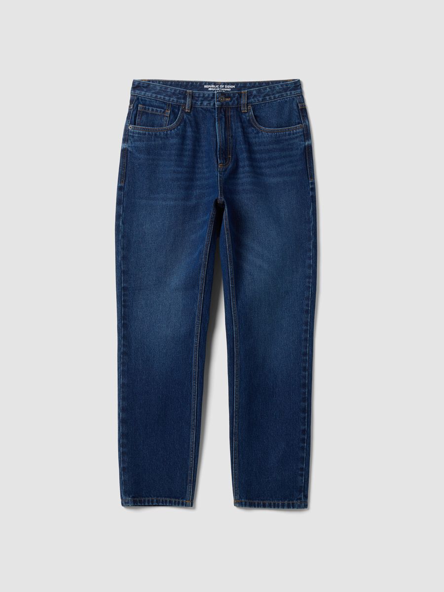 Regular tapered pure cotton denim jeans_0