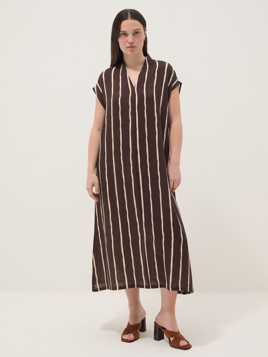 Brown striped viscose-blend midi dress_1