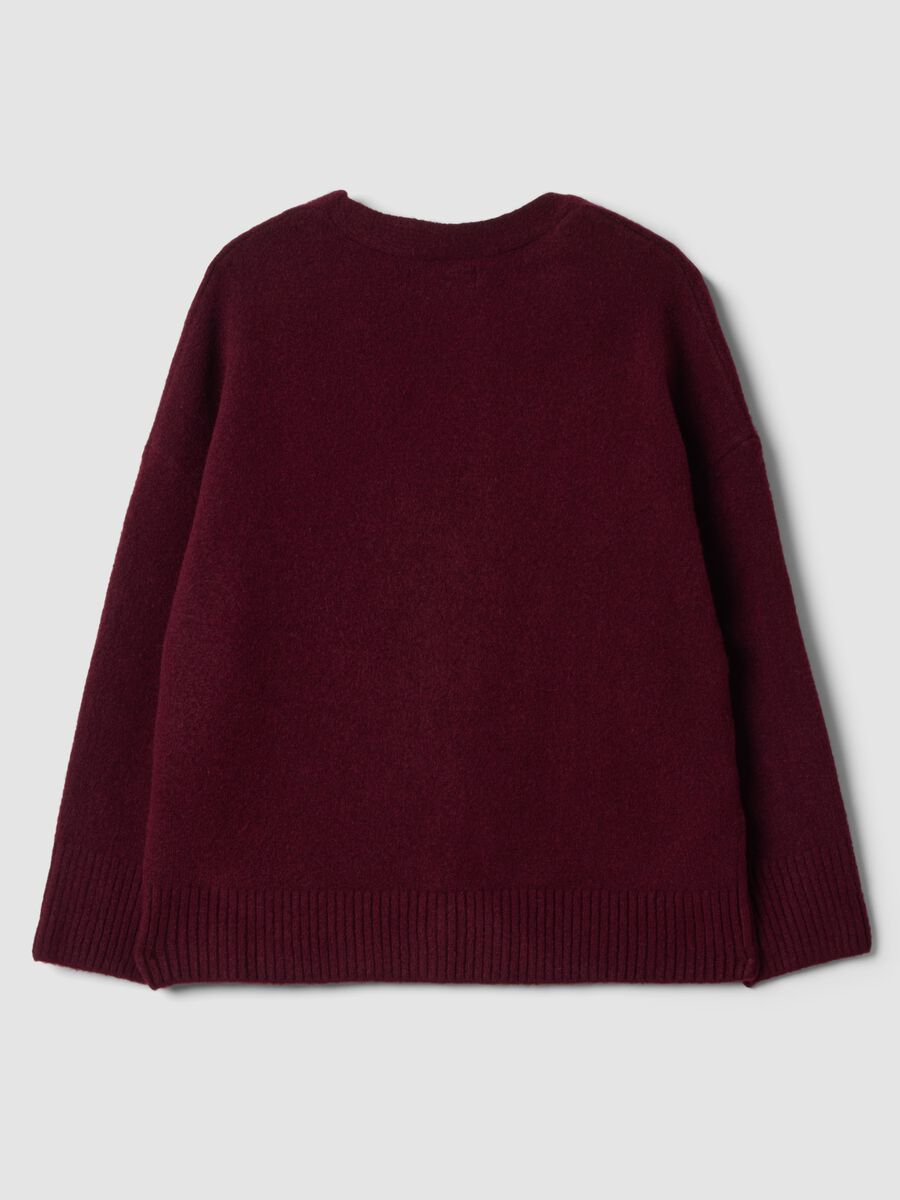Red stretch-wool cardigan with deep V-neck_6