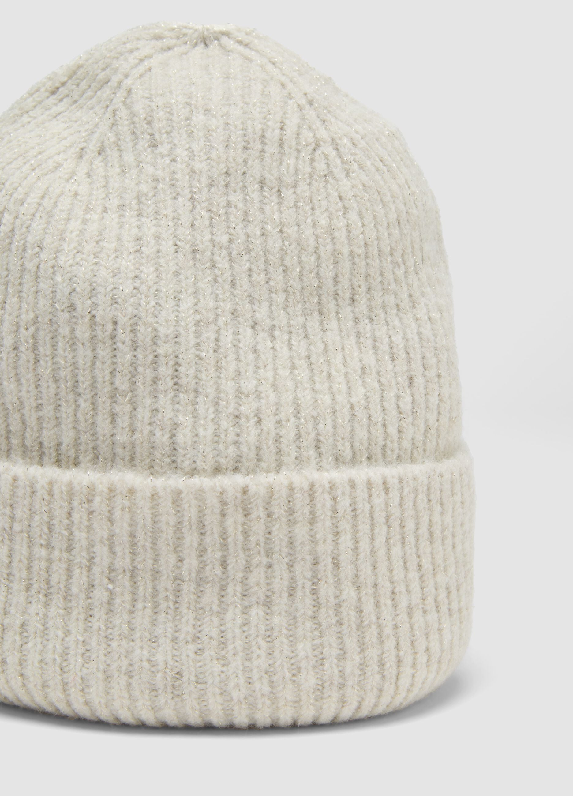 Natural ribbed stretch wool beanie