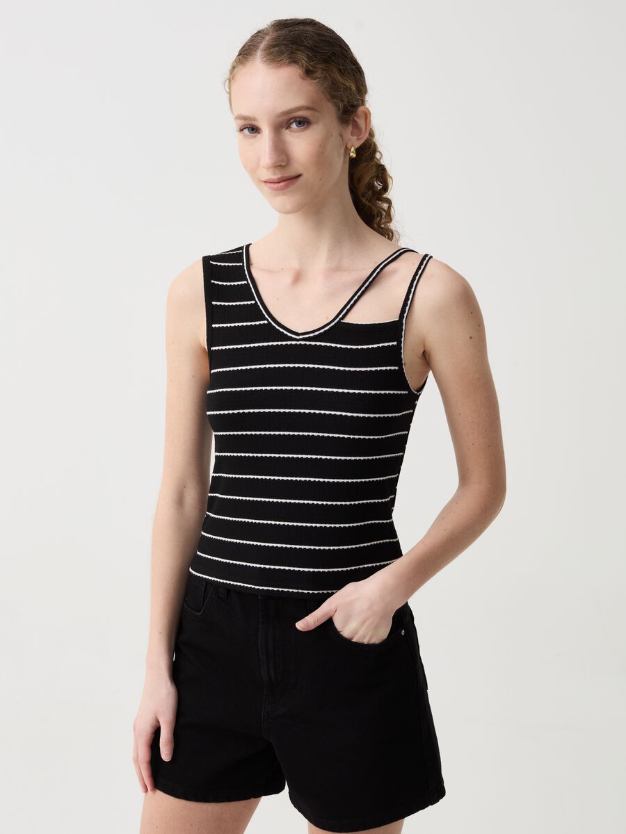 Striped tank top with cut-out detailing_0