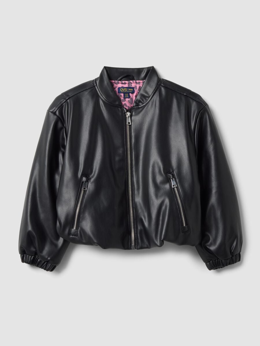 Black zip-up jacket, regular fit, for girls_0