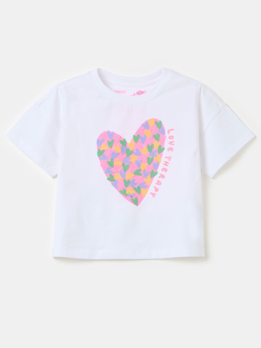 Cotton T-shirt with heart print_0